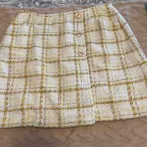 CAbi Yellow and Cream Plaid Mini Skirt